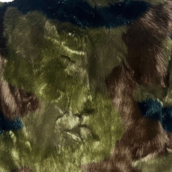 Anthro Marrakech Faux Fur Bomber Jacket Womens Small Multicolor Camo Patchwork - Picture 7 of 9